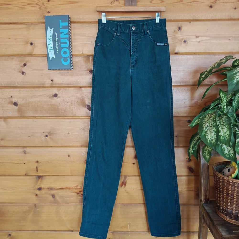 Vintage Roughrider 3606 Circle T Green Western Jeans High Waist Concho Tall 7/8
